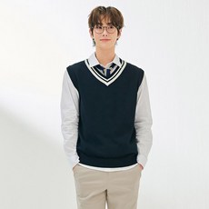 체이스컬트 남성 배색 브이넥 베스트-DARK7312B04