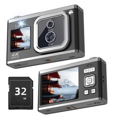 디지털 카메라 컴팩트 4K 디지털 카메라 50M+30M 듀얼 렌즈 2.88+1.58인치 듀얼 IP, 상세페이지 참조, 1개
