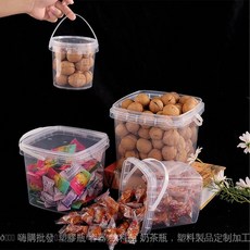 食品級透明塑膠桶 小龍蝦零食水果奶茶桶 密封貓狗糧包裝桶, 1個, 1.5L--圓桶(蓋+提手),白色