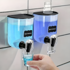 무타공 벽걸이형 구강세정액 디스펜서 2P 세트, 1세트, 블랙