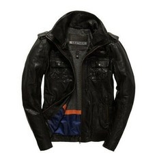 跩狗嚴選 極度乾燥 Superdry Ryan 經典款 合身版型 真皮 皮衣 brad 騎士 牛皮 外套 黑紅 撞色, 1個