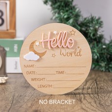 베이비 출생 기념 우드 메모리 보드 "Hello World" 아기 출생 기록 플레이트, 1개, pink