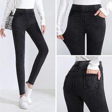 청바지 여성 기모 고탄력 데님 허리밴딩, 블랙M (LS0421-02)