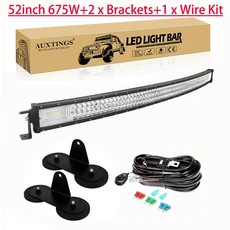 7D 22 - 52in 곡선 270W-675W 오프로드 LED 라이트 바(강력한 자석 브래킷 포함) 와이어 키트 SUV 트럭 4x4, 01 빠른, 04 52in Brackets  Wire