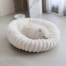 熊棉 冬眠暖暖寵物窩 - 圓圈型寵物墊 毛絨柔軟防滑寵物墊, 白, 1個