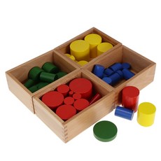 STK 4 세트의 상자 나무 Knobless 실린더 감각 자료를 몬테소리, 16.5 x 12 x 6.8cm, 너도밤 나무, 상자에있는 무통 실린더, 1개