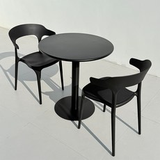 야외 플라스틱 원형 테이블 의자 세트 발코니 카페 식탁, 22_블랙70cm탄소강원형테이블의자2개