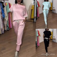 歐美貨源2025夏季新款圓領亮片拚色短袖T恤闊腿褲套裝，舒適透氣，時尚百搭