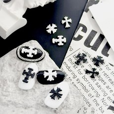 가즈벨라 블랙 화이트 매트 십자가 네일파츠, 2개, 3 블랙