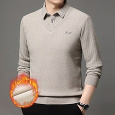 남성 기모 카라 긴팔티셔츠 페이크 가을 겨울 페이크 투피스 중년남자 셔츠 골프 상의 루즈핏 아빠룩