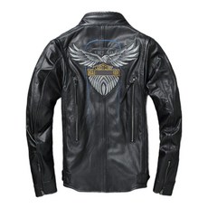 남성용 최고등급 소가죽 오토바이 할리 재킷 라이더, 블랙 탑그레인 브라운 자수