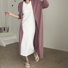 H's適合穿著的薄長袖純色開襟基本款長版開襟衫