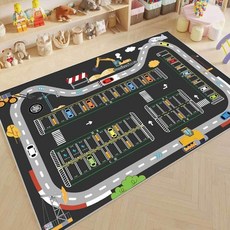 遊戲地墊爬行停車場賽道公路交通地毯幼兒園兒童卡通早教臥室, 城市賽道-47車位,80X120釐米 最佳尺寸 高品質水晶絨