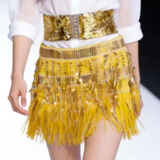 라인댄스복 공연 하의 스팽글 랩스커트+벨트세트 밸리댄스 무대의상, 옐로우