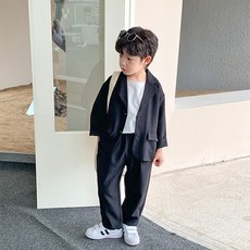 해피델리 블랙 캐주얼 정장수트 세트 데일리 등원룩 초등학생투피스 넥타이포함 정장 화동 교회 꾸안꾸