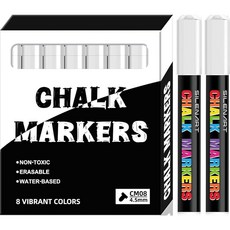 SILENART 액체 분필 마커 - 8 가지 생생한 색상 칠판 유리 창문 자동차 드라이 이레이즈 보드 아크릴 캘린더 화이트보드 습식, 8-White