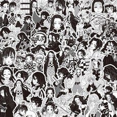귀멸의칼날 귀칼 흑백 컬러 스티커 + 스티커상자, 흑백 스티커 75장 + 스티커상자