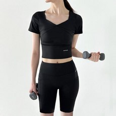 스포츠 텐션 크롭 반팔 바이커 쇼츠 5부 레깅스set (DBC1903-1902) 102113