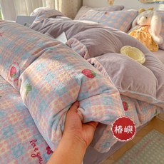 椿嶼 冬季雪花絨牛奶絨四件套 加厚保暖寢具組, 小免舞【加絨加厚牛奶絨】,150*200單件被套