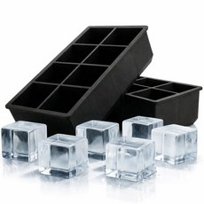 카로히포 실리콘 사각 얼음 트레이 하이볼 위스키 얼음틀, 2개, 블랙