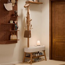에코소라노 신발장의자 원목 현관 행거 의자 나무 원목 스탠드 기린 옷걸이 벤치의자, 네추럴RF-DZ1253