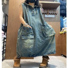 민소매 청원피스 여성용 데님 원피스 긴치마 데님블루 스커트