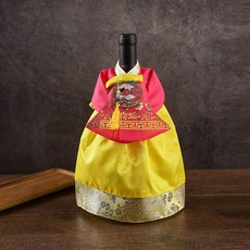 한복 와인커버 술병주머니 와인케이스 외국인선물 인형한복 인테리어소품, 빨강(연)+노랑(2겹 실크 치마), 1개