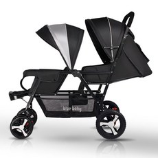 쌍둥이유모차 접이식 트윈 더블 양방향 이동 스토어 2인용 2인용유모차 2인용트라이크 쌍둥이 유모차, 클래식 블랙 러버휠 기모 10cm