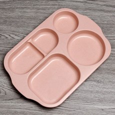 安夢軒 小麥秸稈兒童餐盤套裝 創意分格餐具組 (飯盤 飯碗 筷子 水杯 叉 勺), 1個, 單個餐盤,深藍