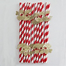 일회용 컬러 종이 빨대 파티 음료 디저트 장식 디어, 1개, 돌고래 레드 스트라이프 빨대 72개