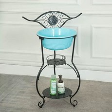 오아픽 팡쿠 철제 세수대야 받침대 간이 세면대 농촌 욕실 스탠드 랙 화장실 거치대 야외 수건걸이, 1개, E. 검은색 기타 영역