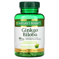 네이처스바운티 징코빌로바 은행나무 추출물 30mg 200 캡슐 허브 Ginkgo 플라보놀, 1개, 기본, 200정