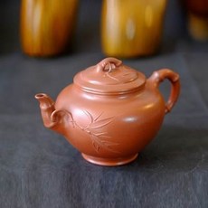茶壺, 黃龍山原礦朱泥朱可心竹報春全手竹葉宜興正品紫砂壺文玩收藏1入 -, 1個, 1L