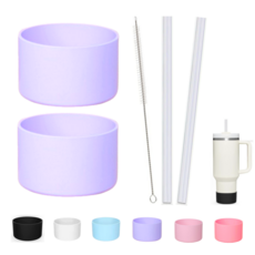 소이마켓 텀블러(887ml/1.18L) 전용 바닥보호 실리콘 부츠 슬리브 바닥커버 2p + 교체용 빨대 2p + 빨대솔 1p 세트, 1개, 연보라