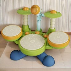 兒童多功能音樂架子鼓，附麥克風，適合1-3歲寶寶，敲擊樂器玩具, 1個, 手拍鼓【三鼓版】,自備電池【不含電池】