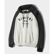 디미트리 블랙 DIMITRI BLACK 래글런 배색 피그먼트 웨스턴 로고 후드 티셔츠_크림&차콜 DBD8TH01CR 124636