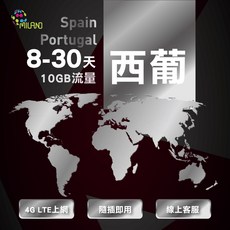 MILANO 西班牙 葡萄牙 SIM卡 8-30日 10GB流量, 15天 6GB吃到飽(土耳其專案可熱點)