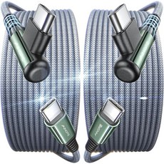 AINOPE USB C 케이블 60W 2팩 66피트 나일론 브레이드 타입 충전기 빠른 충전 직각 USBC to 코드 아이폰 16 프로 맥스 15 삼성 S25 울트라 S24 아이, 10FT+10FT_Grey