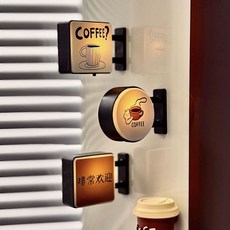 氛圍咖啡角 側吸燈牌 冰箱貼 coffee 磁吸裝飾 發光燈箱, 1個, 貓圓燈牌,治癒系氛圍