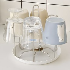 텀블러건조대 스텐 6구 컵걸이 식기건조대 물빠짐 트레이, 화이트(06784A), 1개