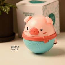 寶寶玩具 小豬軟膠搖鈴不倒翁 河豚泡泡樂 軟膠玩具 可啃咬 搖鈴 牙膠 響鈴 小豬綠色, 小豬綠色／A1K彩盒, 1個