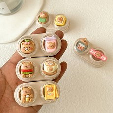 유가티 휴대용 귀여운 케릭터 흡착봉 집게 내장 서랍형 렌즈 케이스 5종