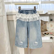 女童褲子夏裝2026新款寶寶韓版洋氣花邊屁簾牛仔褲可愛卡通休閒褲