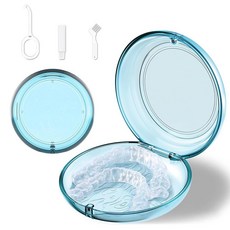 리테이너 케이스 자석 잠금 경첩이 달린 뚜껑이 있는 귀여운 인비정렬 교정기 나이트 가드 및 마우스 케이스 홀더 컨테이너 얼라이너 리무버 도구 츄이 브러시 포함 (블루), 1