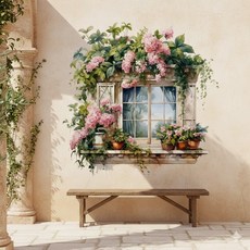 태쓰 인테리어 스티커 안방 거실 욕실 주방 벽면 포인트 스티커 2, 핑크꽃창문