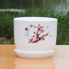 모조 도자기 백자 PP 수지 실내 화분 정원 녹색 식물 심기 냄비, 01 14x10x11.5cm, 03 plum blossom