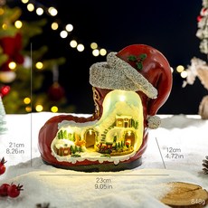 聖誕復古小鎮多功能音樂盒 聖誕節日LED彩燈旋轉火車音樂禮物盒, 紅色靴子音樂盒