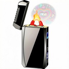 USB-C 충전식 플라즈마 라이터 - 러브 프로젝션이 있는 전기 아크 방풍 아연 합금 바디 파워 디스플레이 남성 남편 남자친구를 위한 선물 (발렌타인 데이 생일)