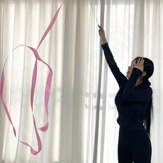 리듬체조 리본 4m 핑크 리듬체조줄 리본막대교구, 1개