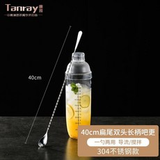 吧勺長柄攪拌棒 304不銹鋼雙頭長吧勺 雞尾酒調酒棒 咖啡奶茶攪拌勺, 304不銹鋼扁尾款吧更 40cm, 1個